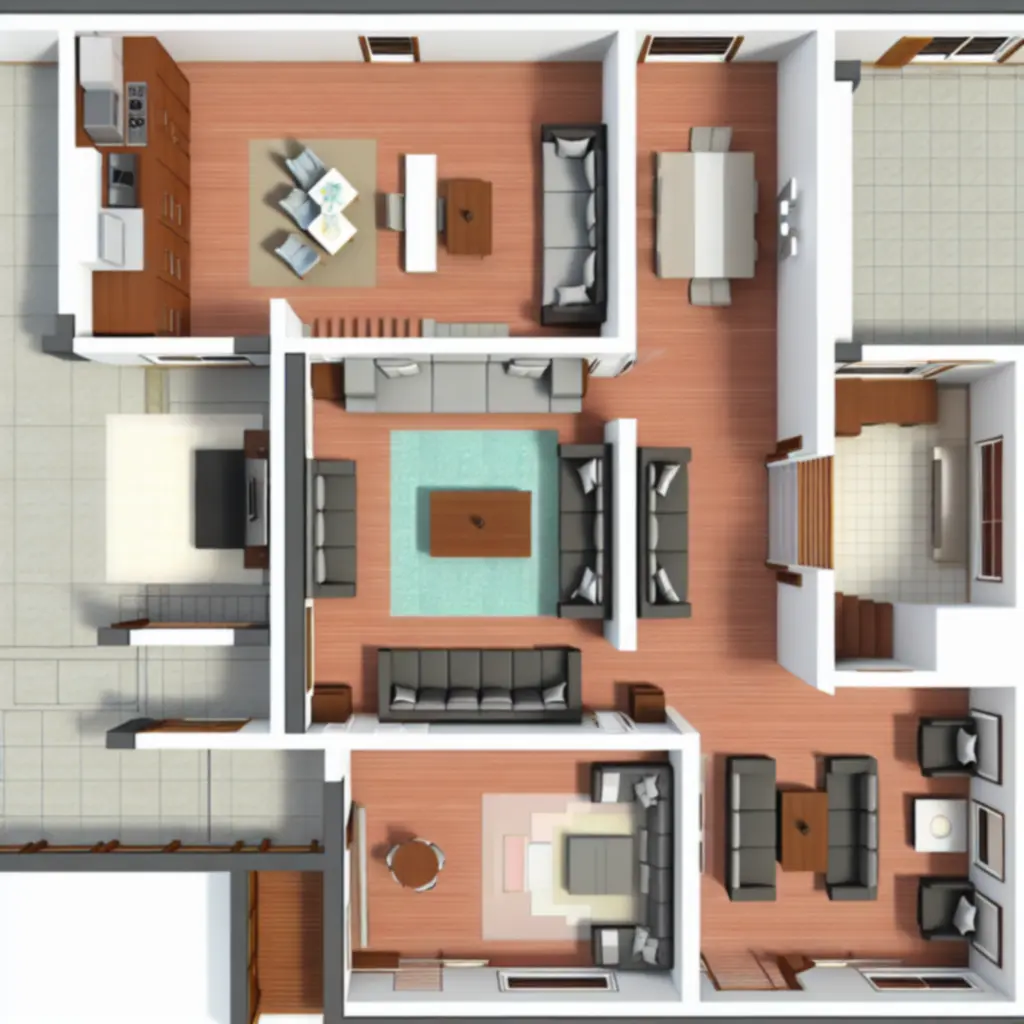 Przykładowy rzut funkcjonalny mieszkania z zaznaczonymi strefami użytkowymi