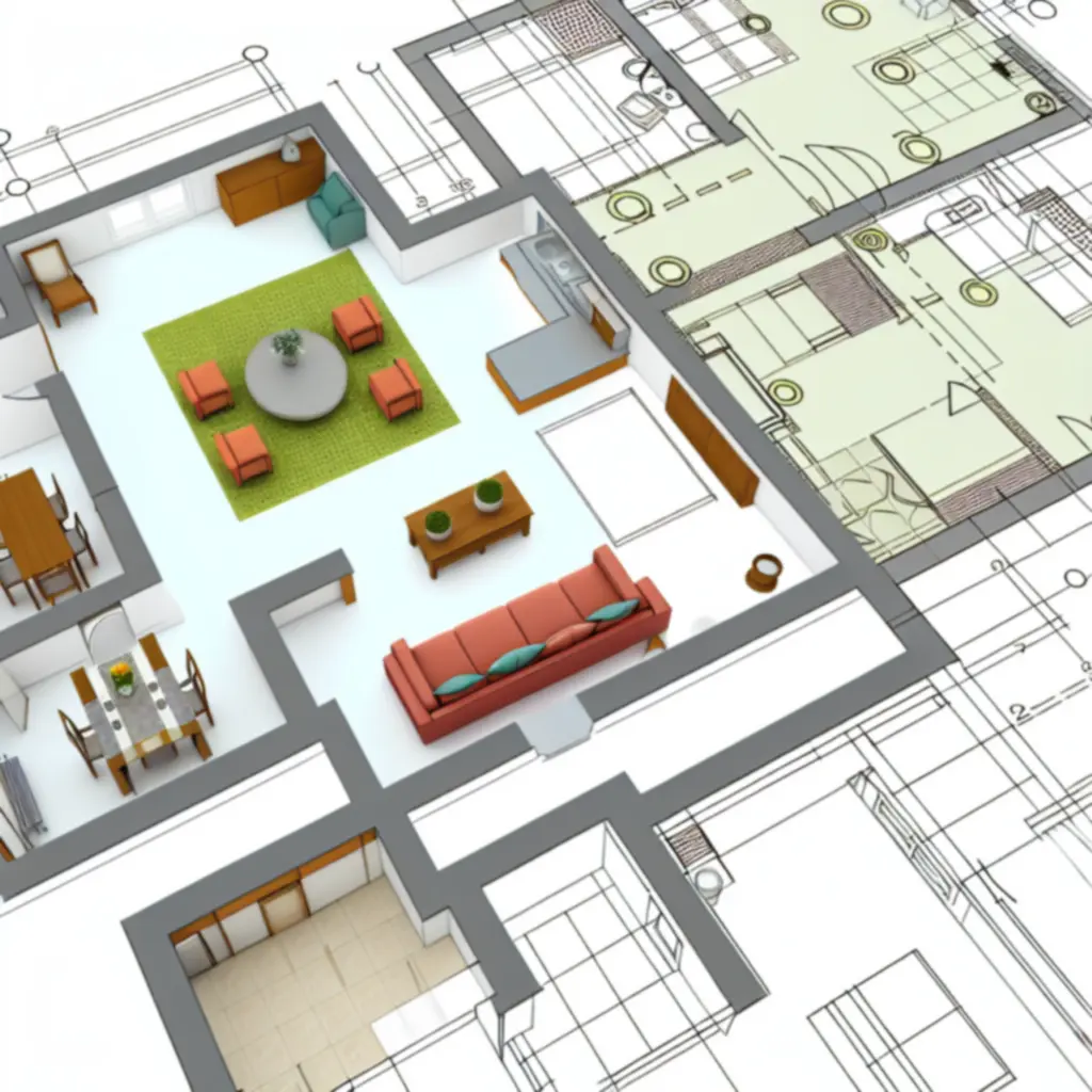 Schemat funkcjonalnego układu domu z zaznaczonymi strefami