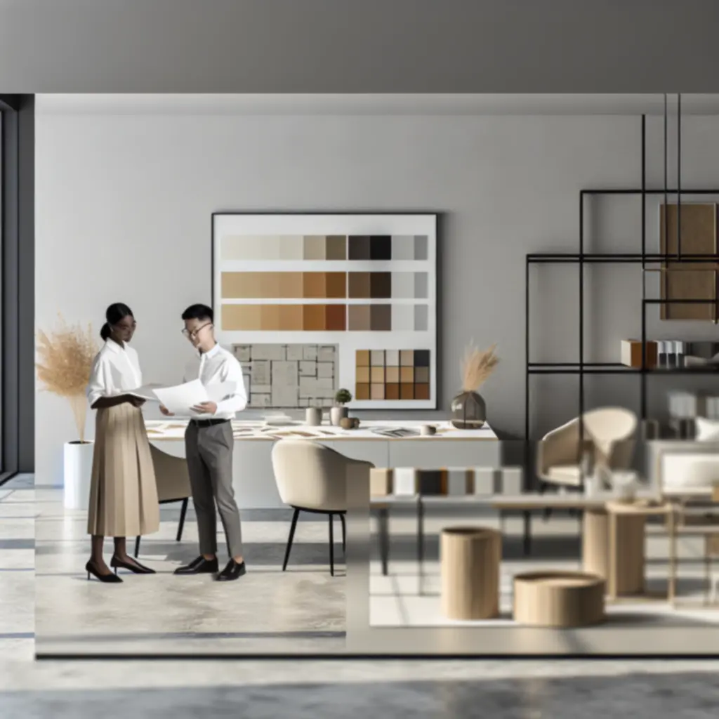 Spokojne, minimalistyczne biuro projektowe  homeestivo podczas pracy nad realizacją wnętrza